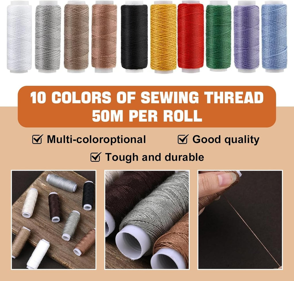 Leather Sewing Kit Hand Stitching Craft Tools Kit Awl Waxed Thread Needles DIY