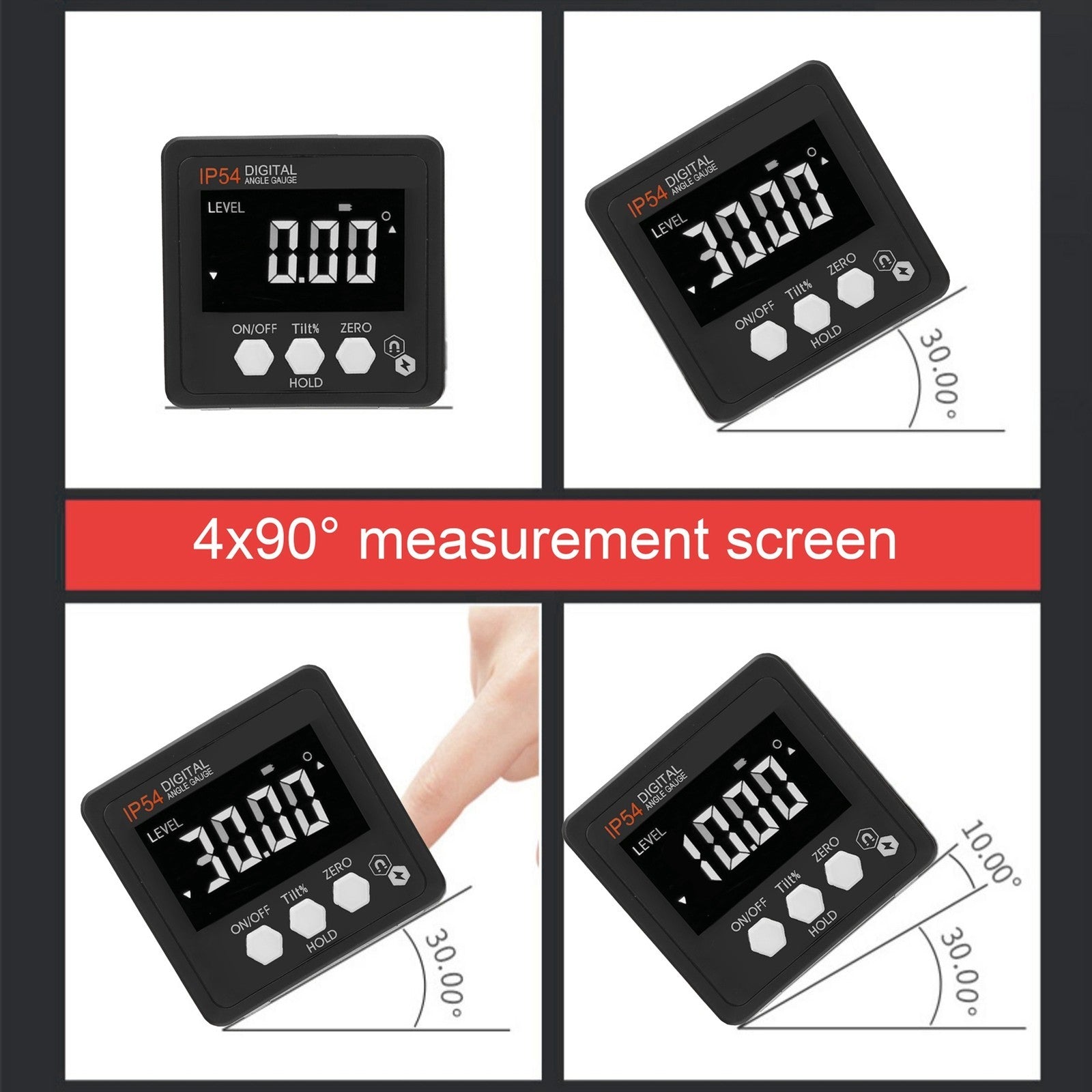 Digital Angle Gauge LCD Protractor Inclinometer Inclination Box 4x90° IP54 FI