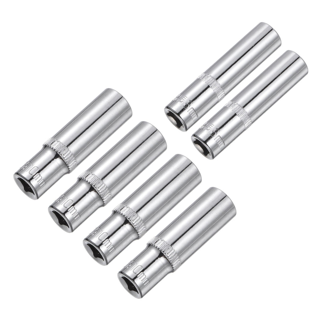 6-Point Shallow Socket 2pcs 8mm & 4pcs 10mm 1/4" Drive Cr-V Deep Socket