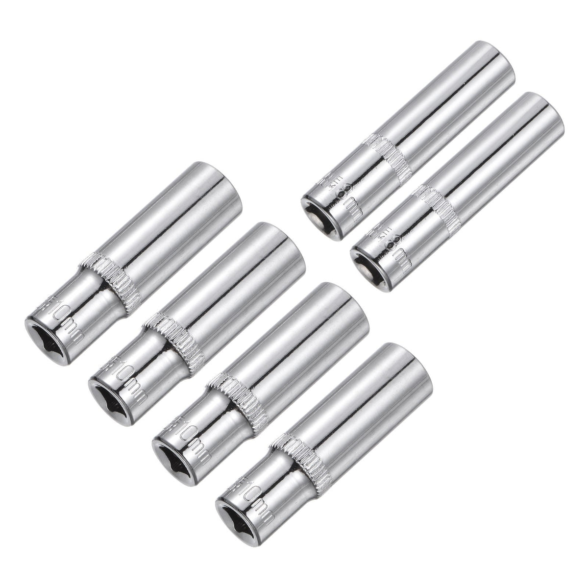 6-Point Shallow Socket 2pcs 8mm & 4pcs 10mm 1/4" Drive Cr-V Deep Socket
