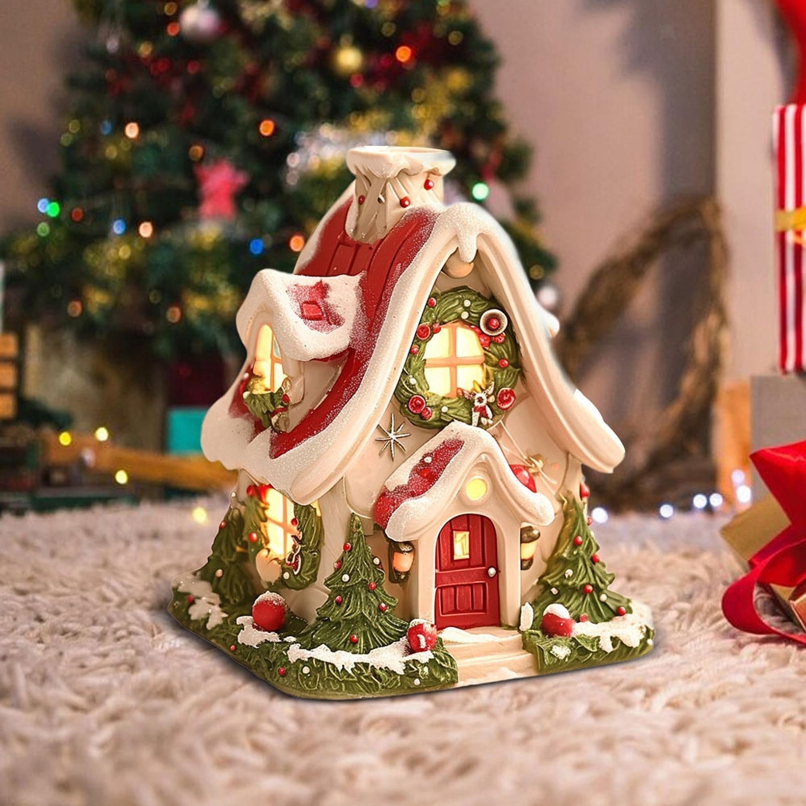 Christmas Cabin Incense Burner Small Wooden House Incense Burner for