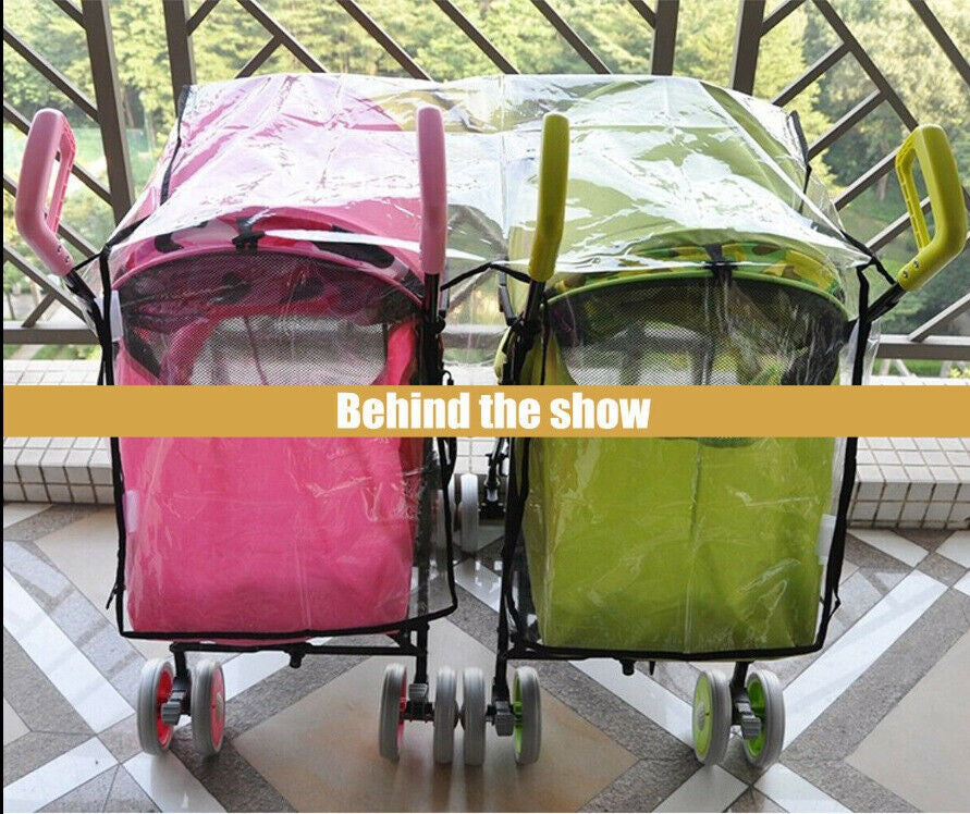 Plastic Rain and Windproof Cover for Double Buggy Twin Stroller Pushchair