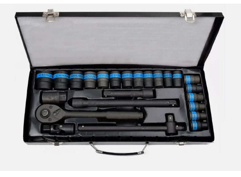 24Pcs Heavy-Duty 1/2" Drive Socket Wrench Set 8-32mm w/ Extension Bar Metal Case