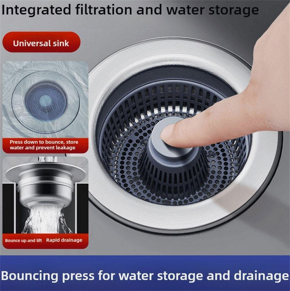 Upgraded 3in1 Kitchen Sink Drain Strainer & Sink Stopper, Stainless Steel Kit UK