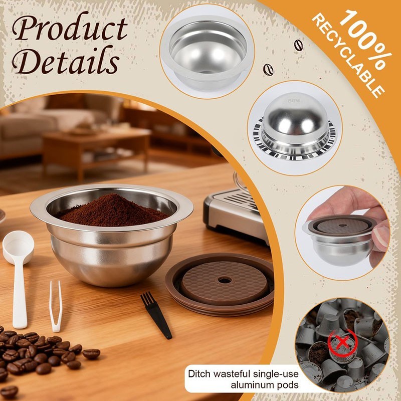 Stainless Steel Refillable For Nespresso Vertuo Coffee Pod Capsules 230ml．