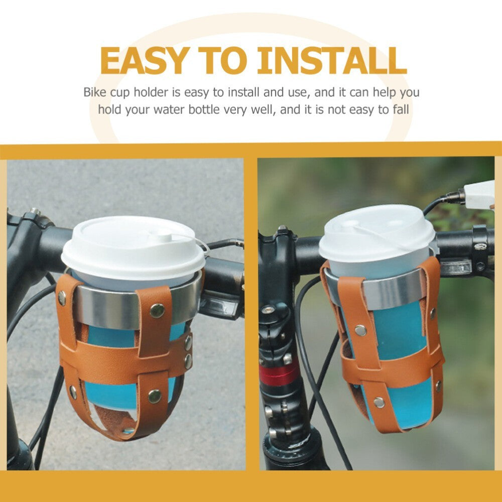 Water Bottle Bike Cup Holder Handlebar Cruiser Leather Rack new