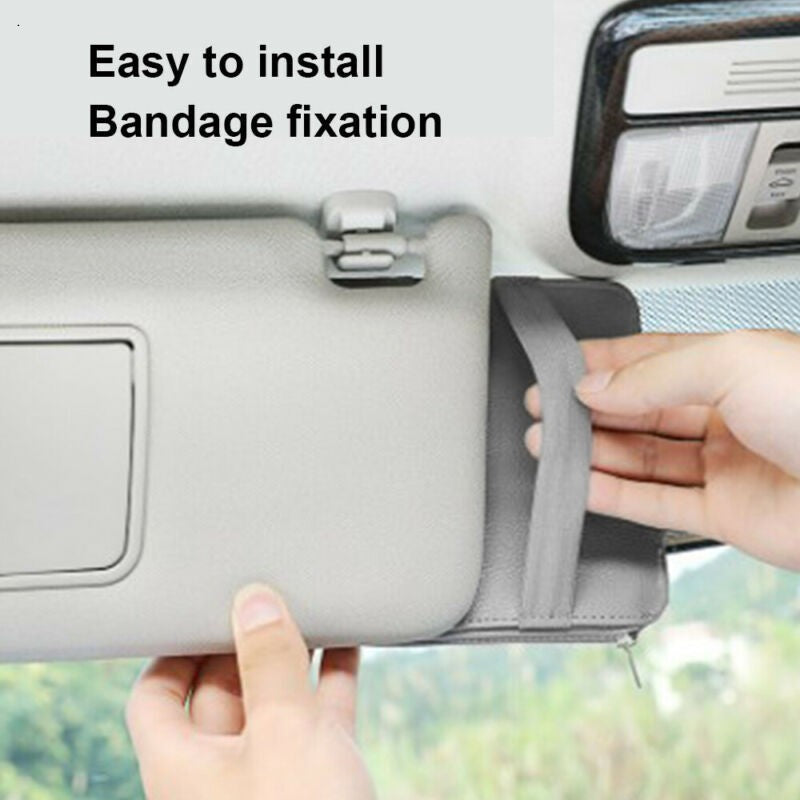 Car Sun Visor Organizer Interior Pocket Pen Glasses Leather Storage Bag Holder