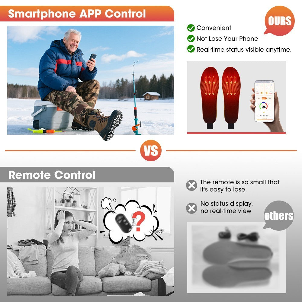 Cuttable Electric Heated Insoles Shoes Pads Rechargeable APP Control