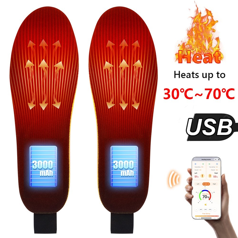 Cuttable Electric Heated Insoles Shoes Pads Rechargeable APP Control
