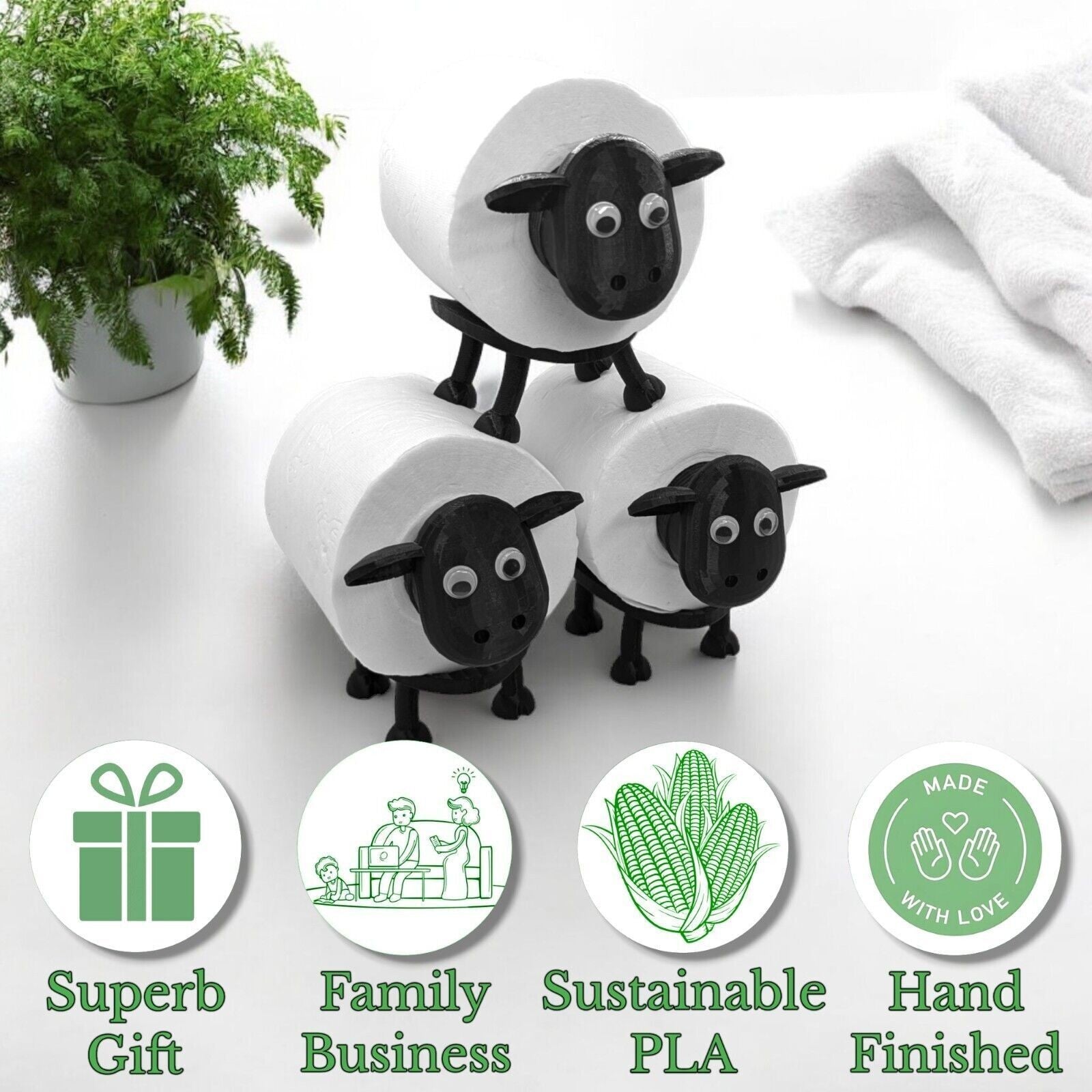 3Pcs Funny Sheep Toilet Paper Holder – Quirky Bathroom Decor & Loo Roll Storage