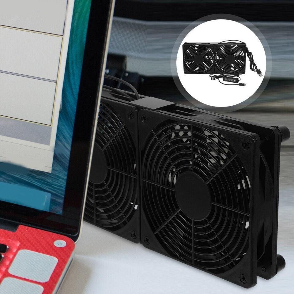 120mm 5V USB Powered PC Router Dual Cooling Fans w/Speed Controller High Fan