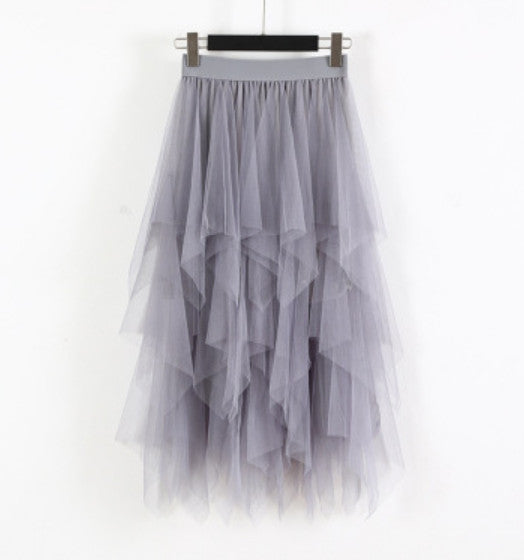 *Women's* Vintage Solid Color Layered Irregular Mesh Skirt Tulle Bubble Skirt.