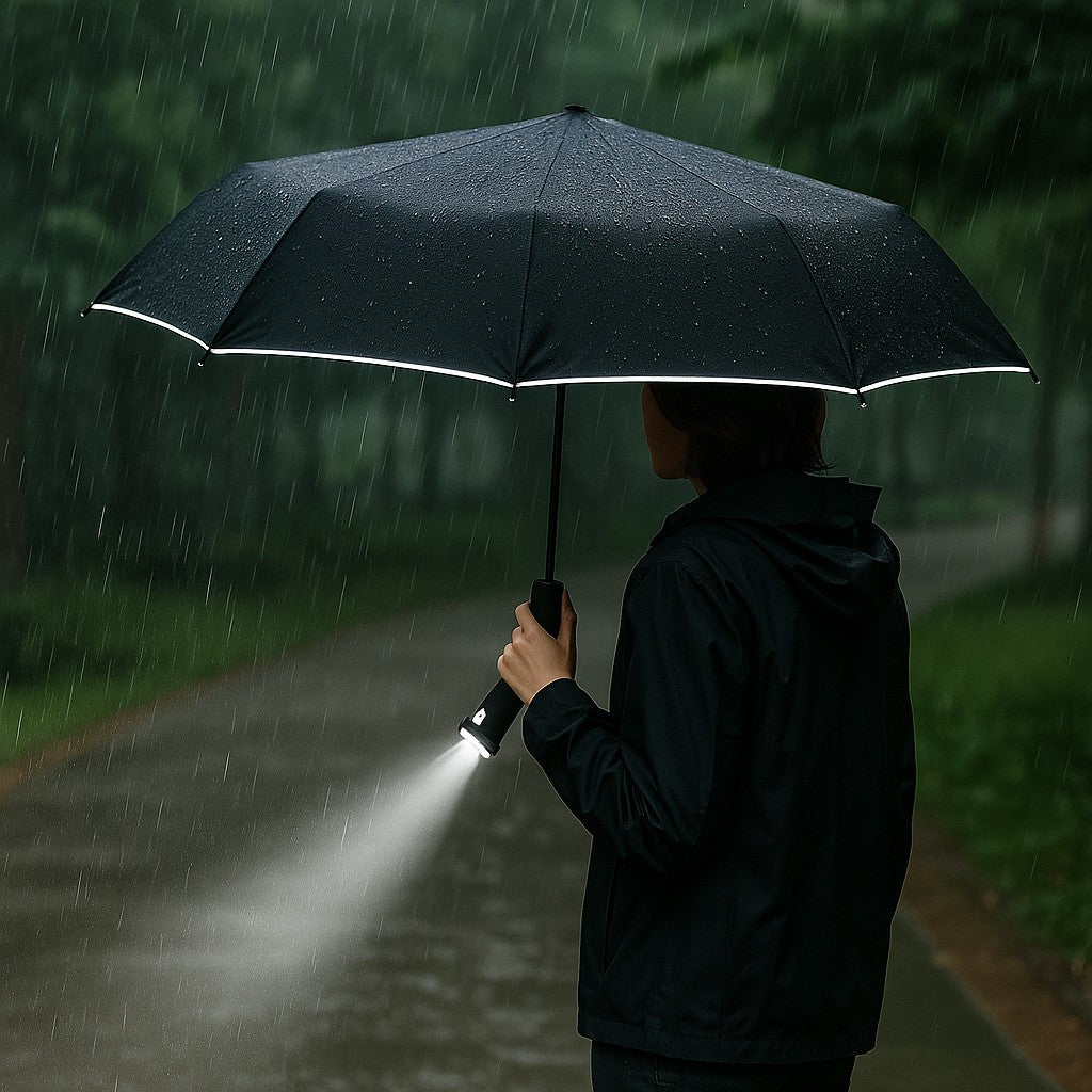 Sun Protection Umbrella with LED Flashlight - Automatic Folding & Waterproof
