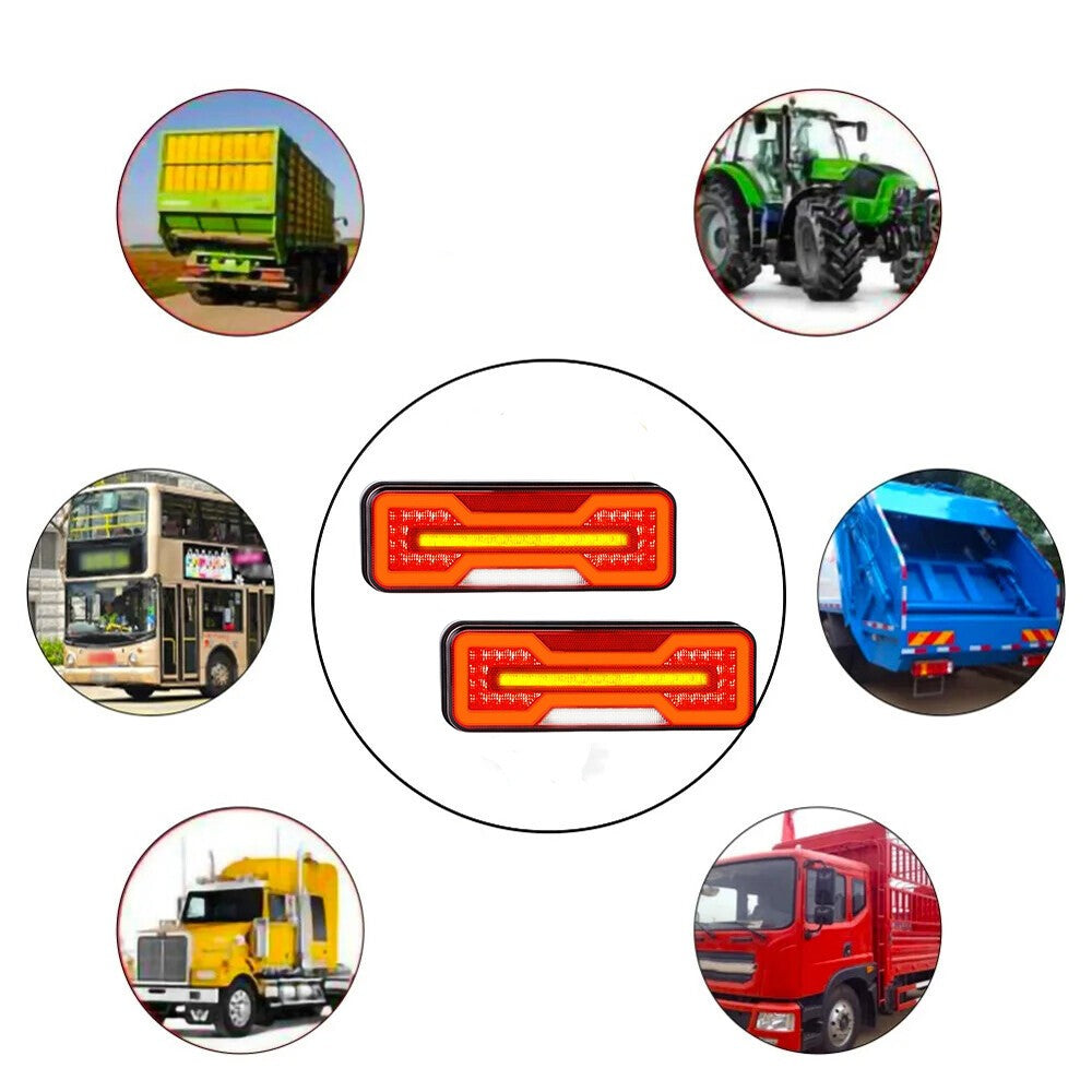 2x LED Rear Brake Tail Light Dynamic Indicator Truck Trailer 4 Functions 12V 24V