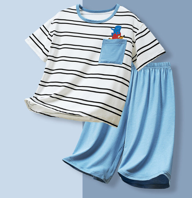 Soft Modal Kids Pajama Set Short Sleeve Top & Capri Pants Summer Sleepwear