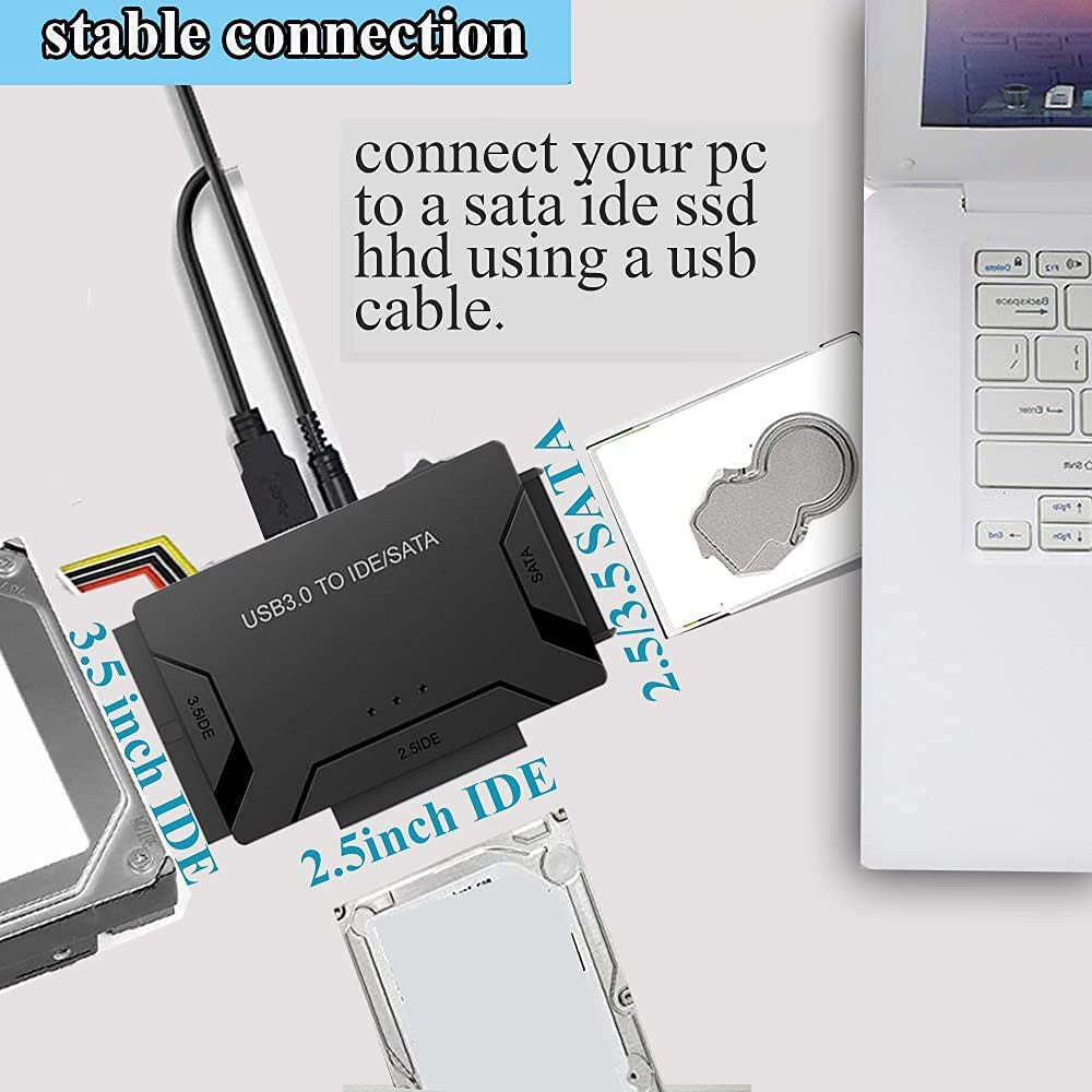 Hard Drive Reader IDE SATA to USB 3.0 Adapter External Converter Kit with Power