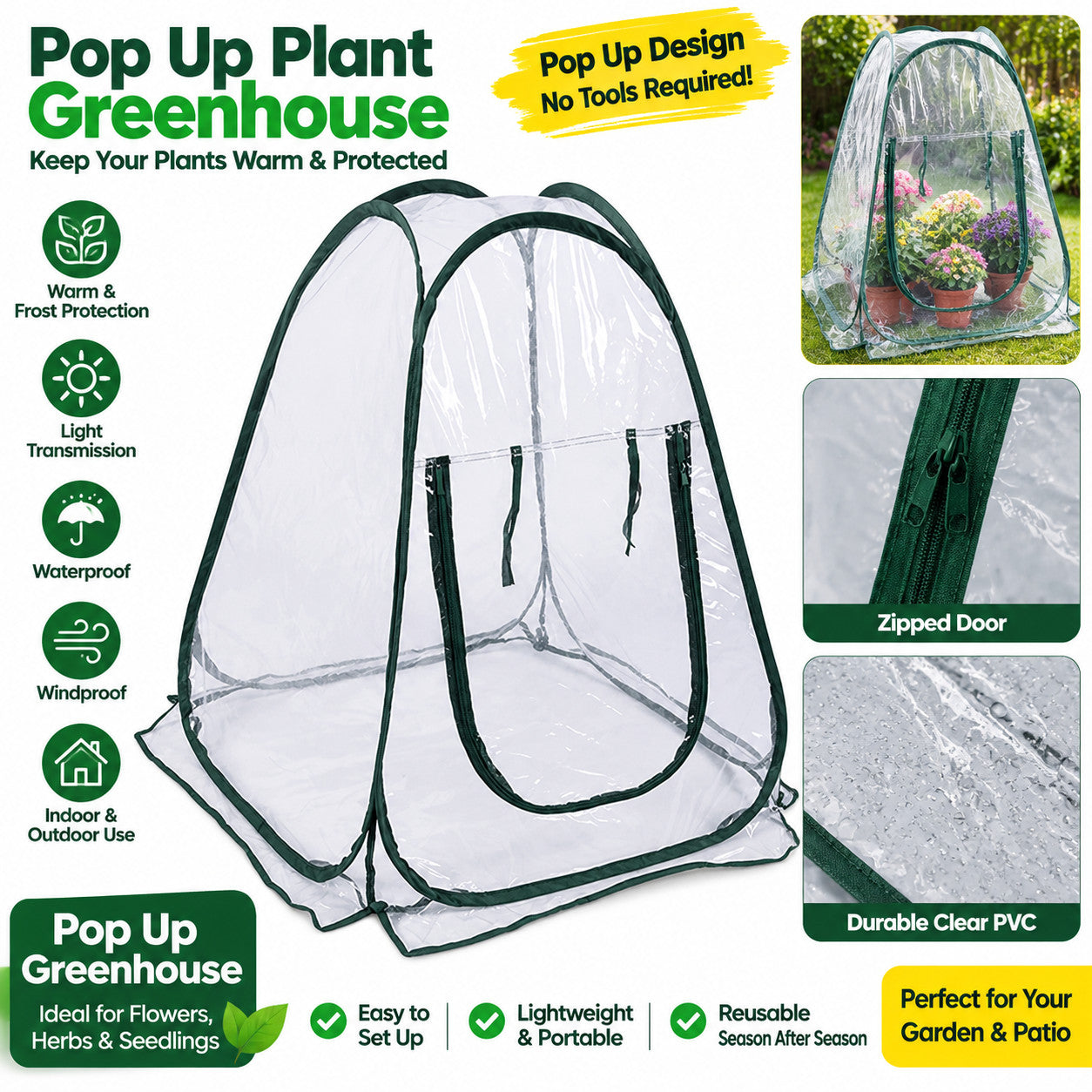 Mini Greenhouse Tent Popped Up PVC Grow House Small Indoor Outdoor Portable New