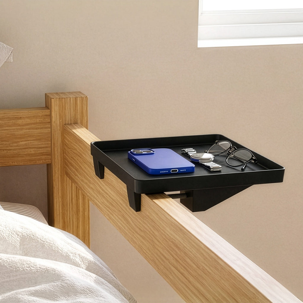 Clip-On Bedside Shelf for Bunk Beds – Black Space-Saving Nightstand Tray