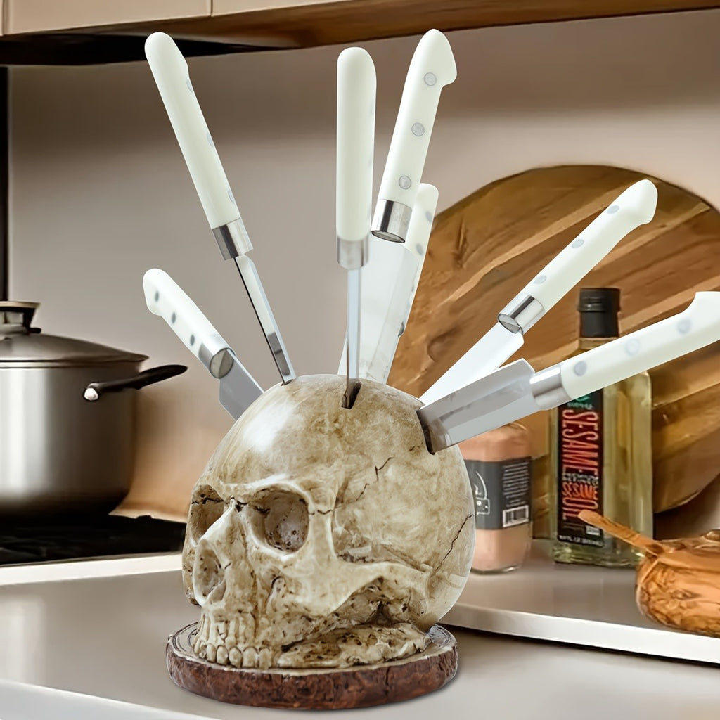 Skull Knife Holder For Kitchen Storage, Horror Kitchen Storage Head Rack Decor