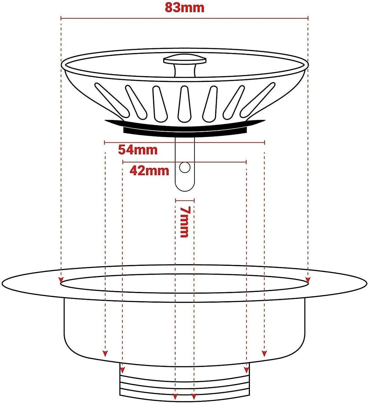 Kitchen Sink Drain Plug Strainer 83mm for Food Waste Stainless Steel Pack of 2