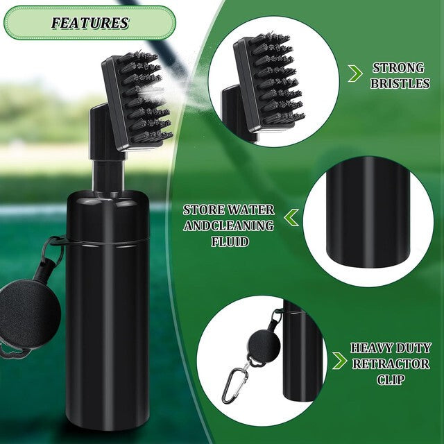 Golf Club Brush Groove Cleaner with Built-in Water Spray & Retractable Keychain