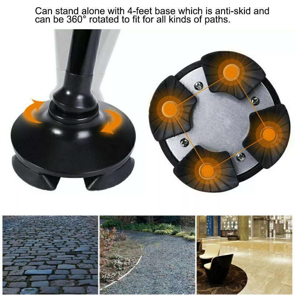 Elder Folding Walking Stick Walking Cane Height Adjustable LED Light Alarm