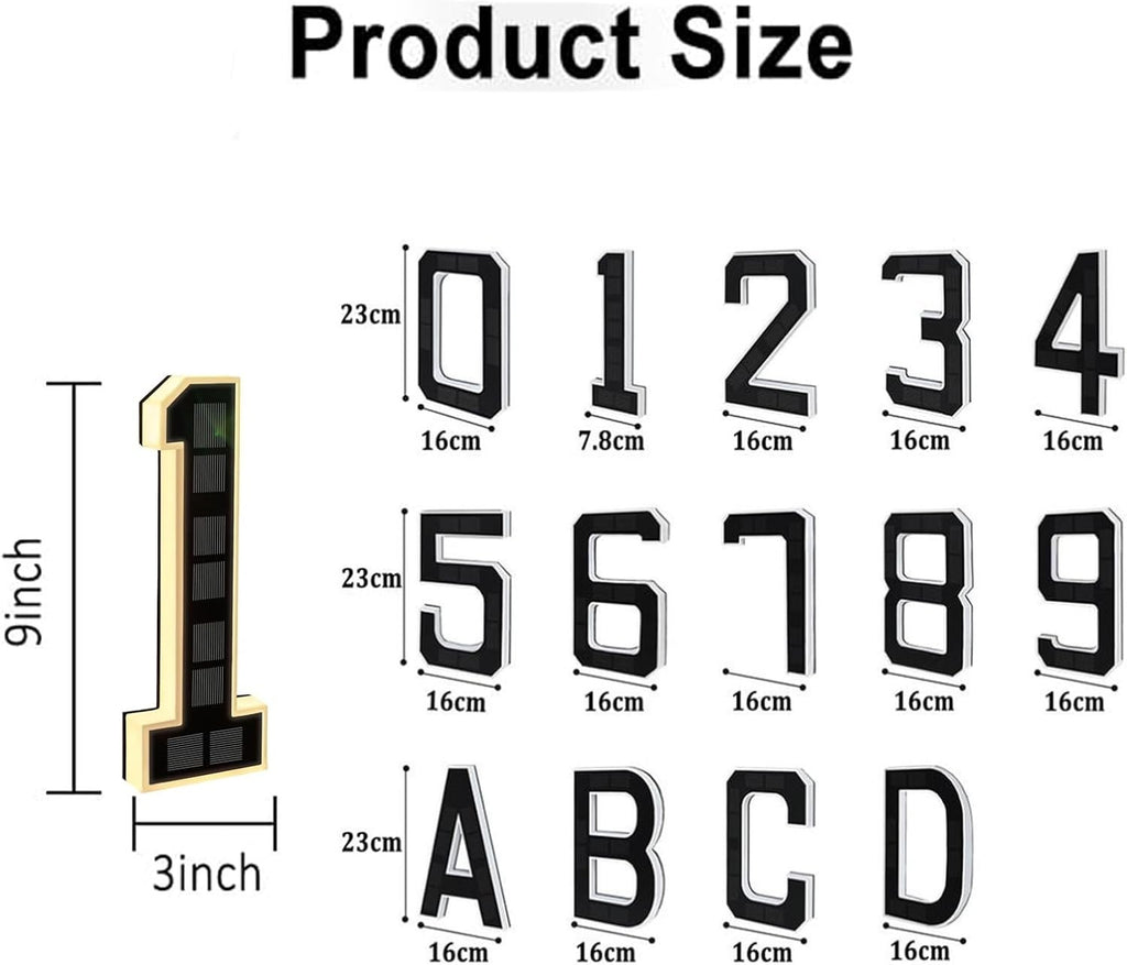 Solar LED House Numbers & Letters, 9 Inch Lighted House Numbers for Outside UK
