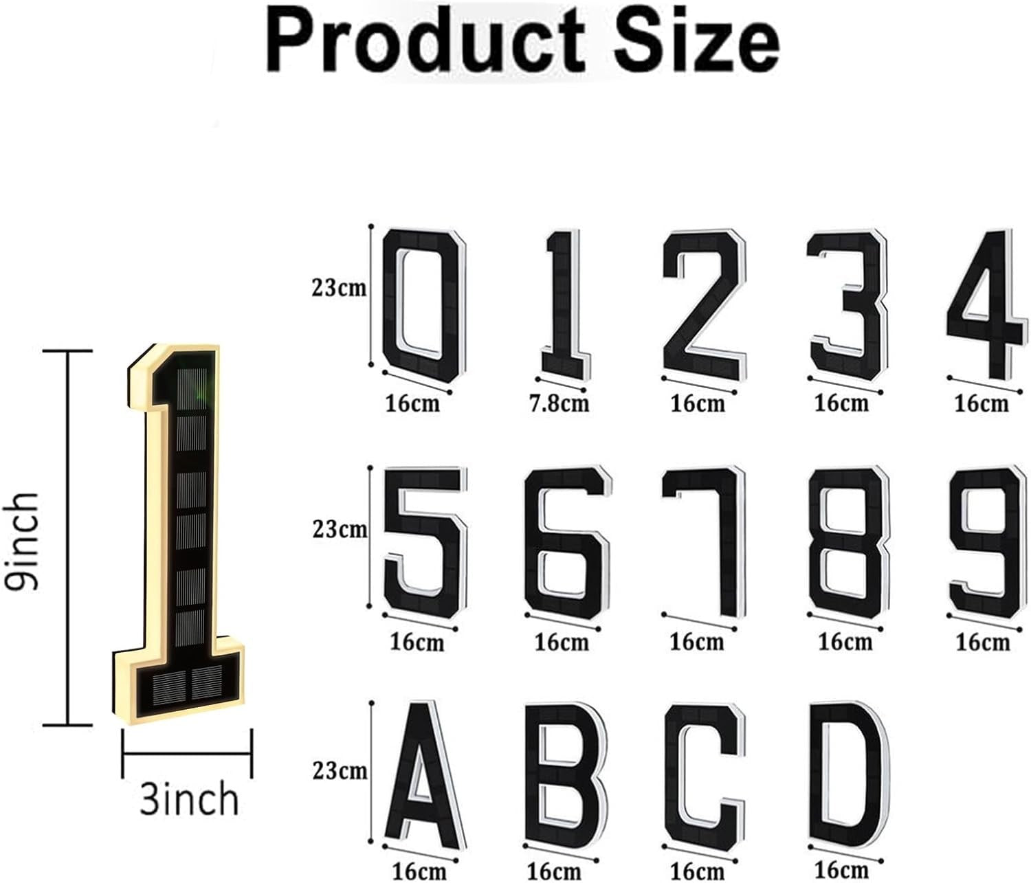 Solar LED House Numbers & Letters, 9 Inch Lighted House Numbers for Outside UK