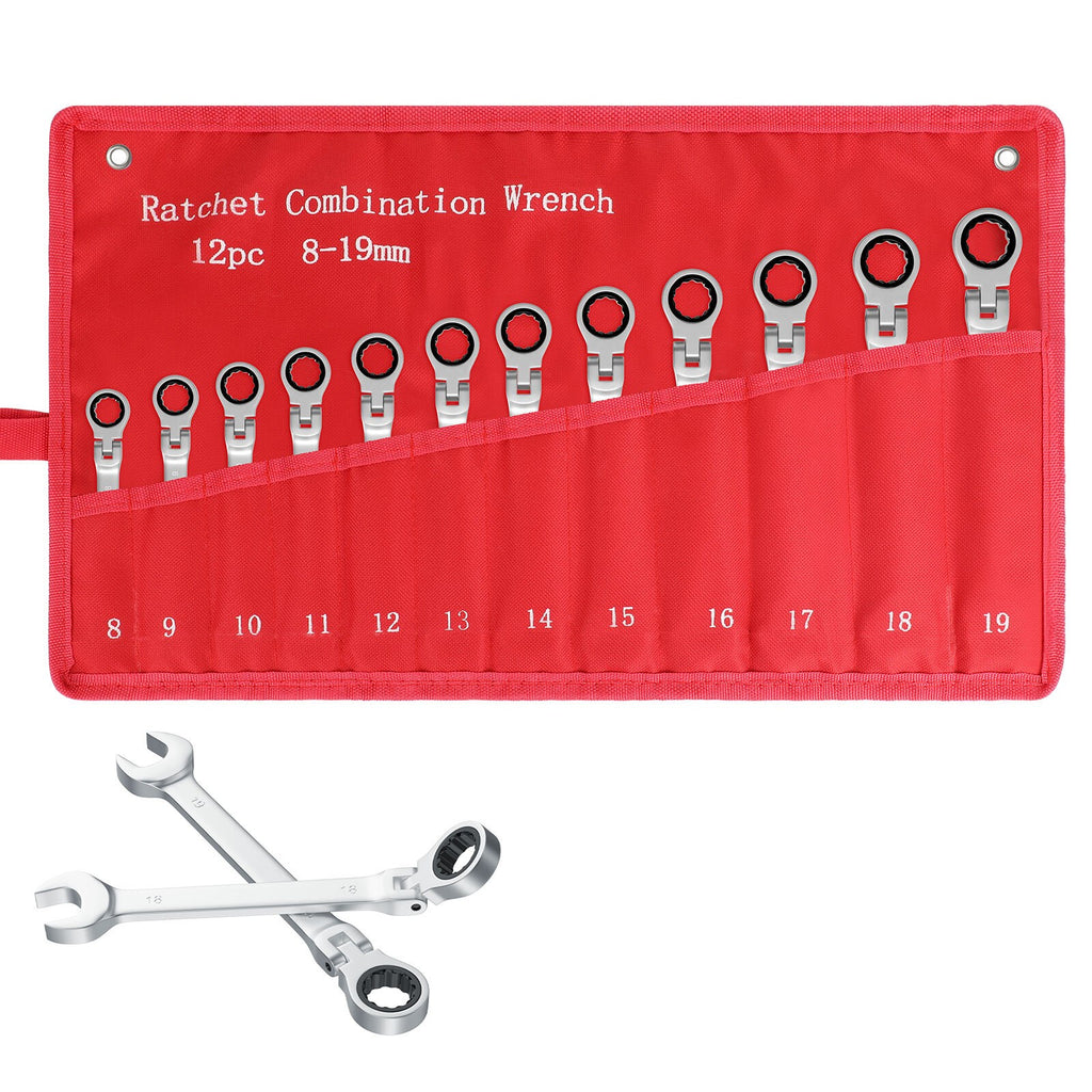 12pcs Metric Ratchet Flexible Spanner Set 8-19mm Combination Wrench Spanners