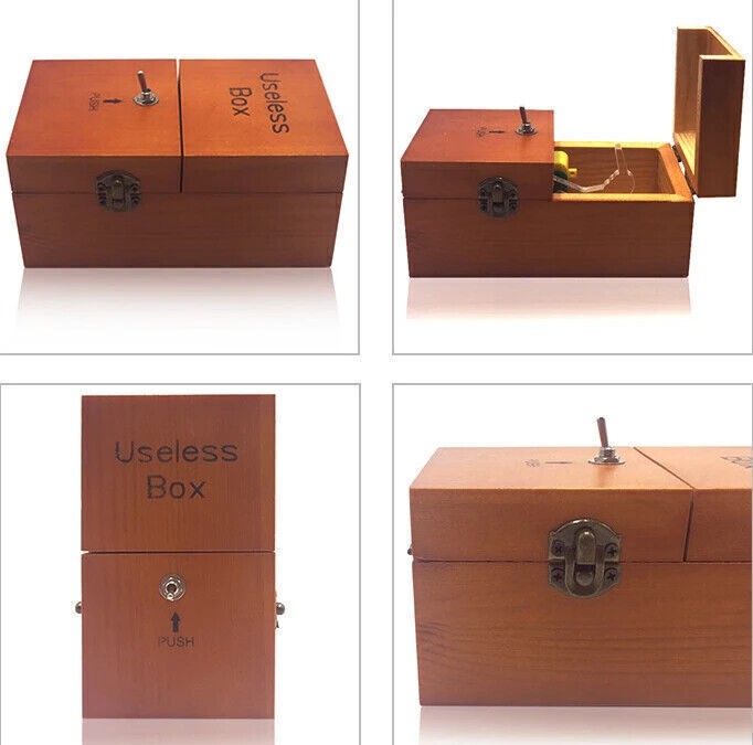 Wooden Useless Box Push Switch Desk Toy Novelty Gadget Prank Gift Adults