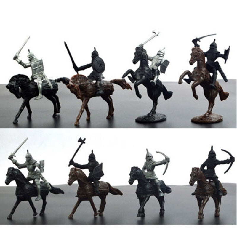 28PCS/Set Medieval Knights Warriors Horses Soldiers Figures Model Educational