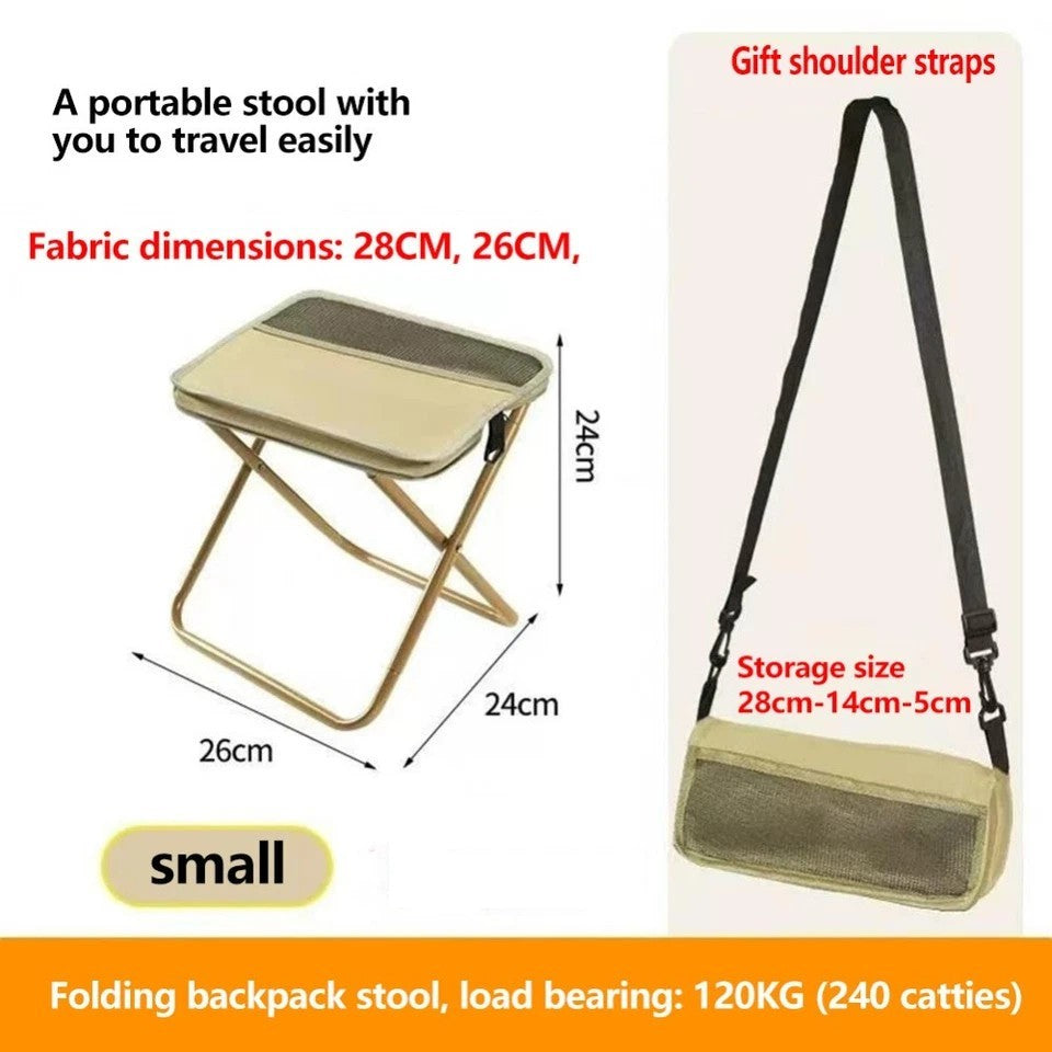Khaki Foldable Backpack Stool Portable Mini Outdoor Camping Folding Seat Chair