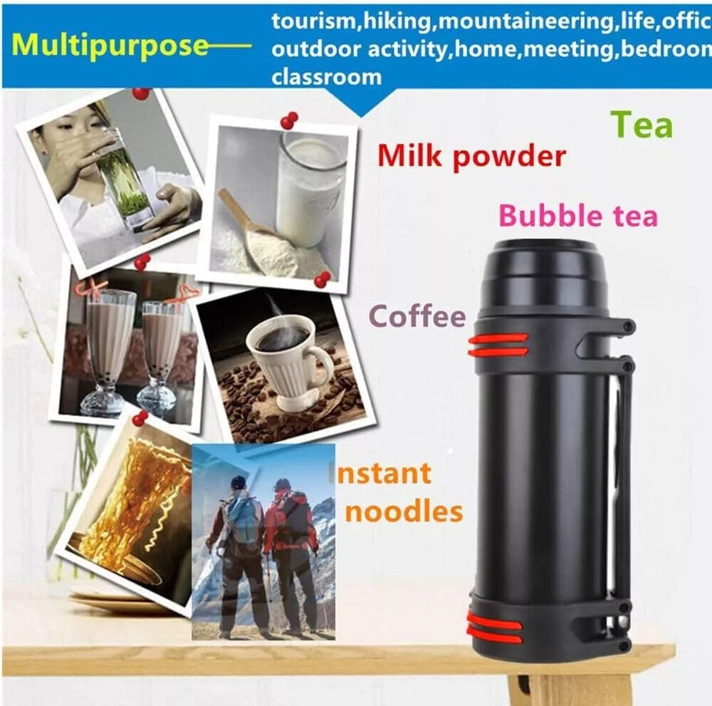 2L Thermos Flask Stainless Unbreakable Vacuum Handle Drinks Bottle Leak-Proof UK