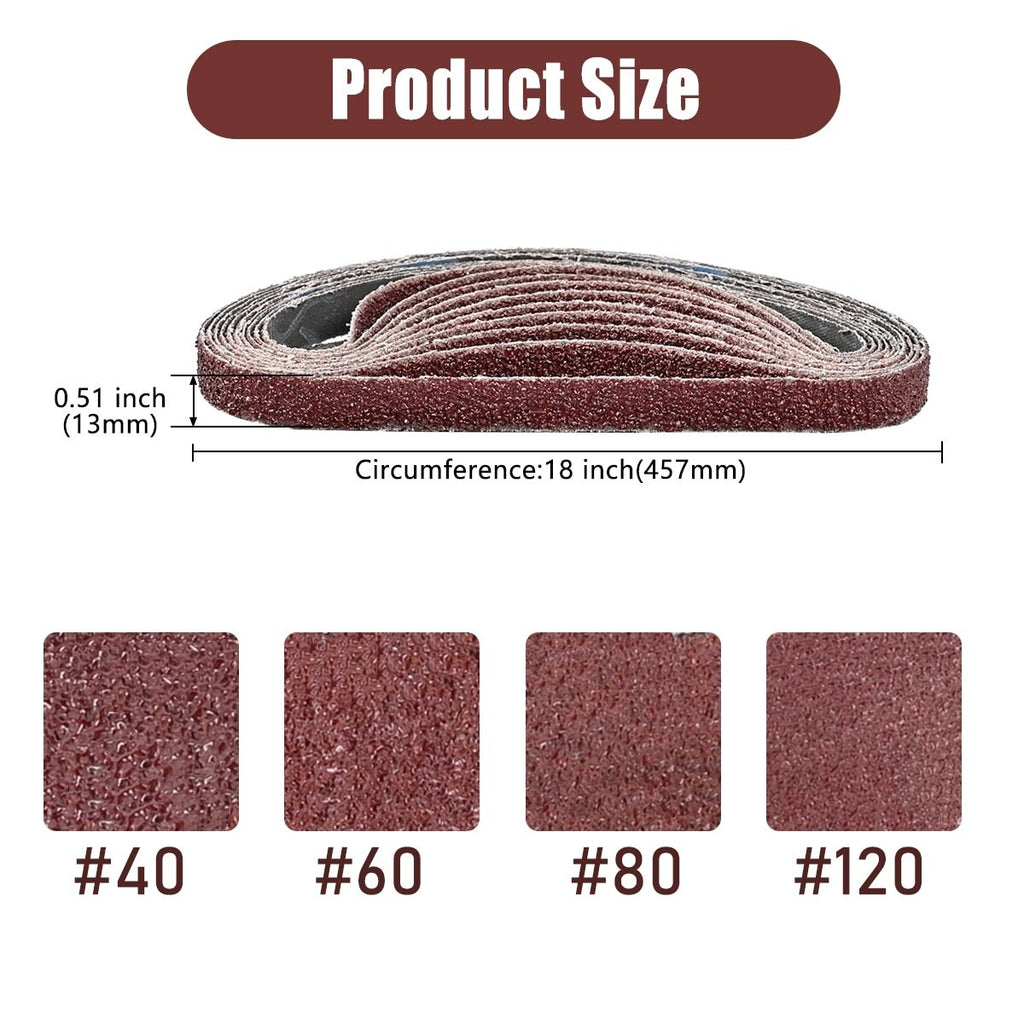 40X Mixed Grit Belt Power Finger File Sander Abrasive Sanding Belts 457mm x 13mm