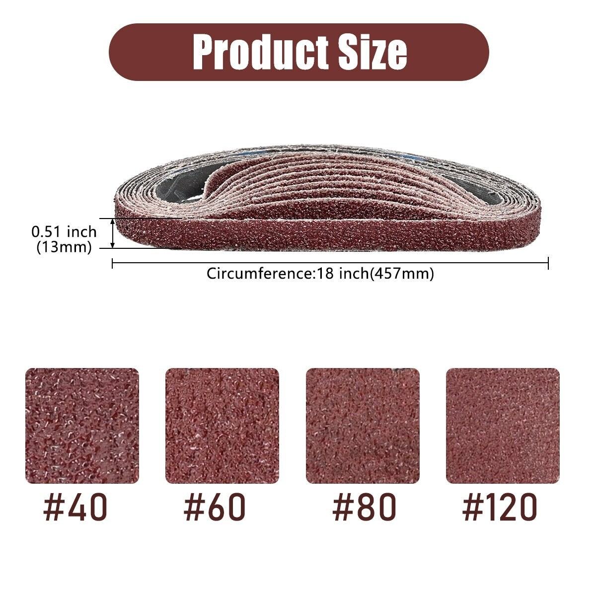 40X Mixed Grit Belt Power Finger File Sander Abrasive Sanding Belts 457mm x 13mm