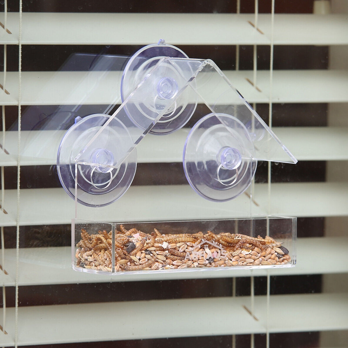 2 Glass Window Bird Feeder Stations Seed Mealworm Suction Cups Clear Perspex