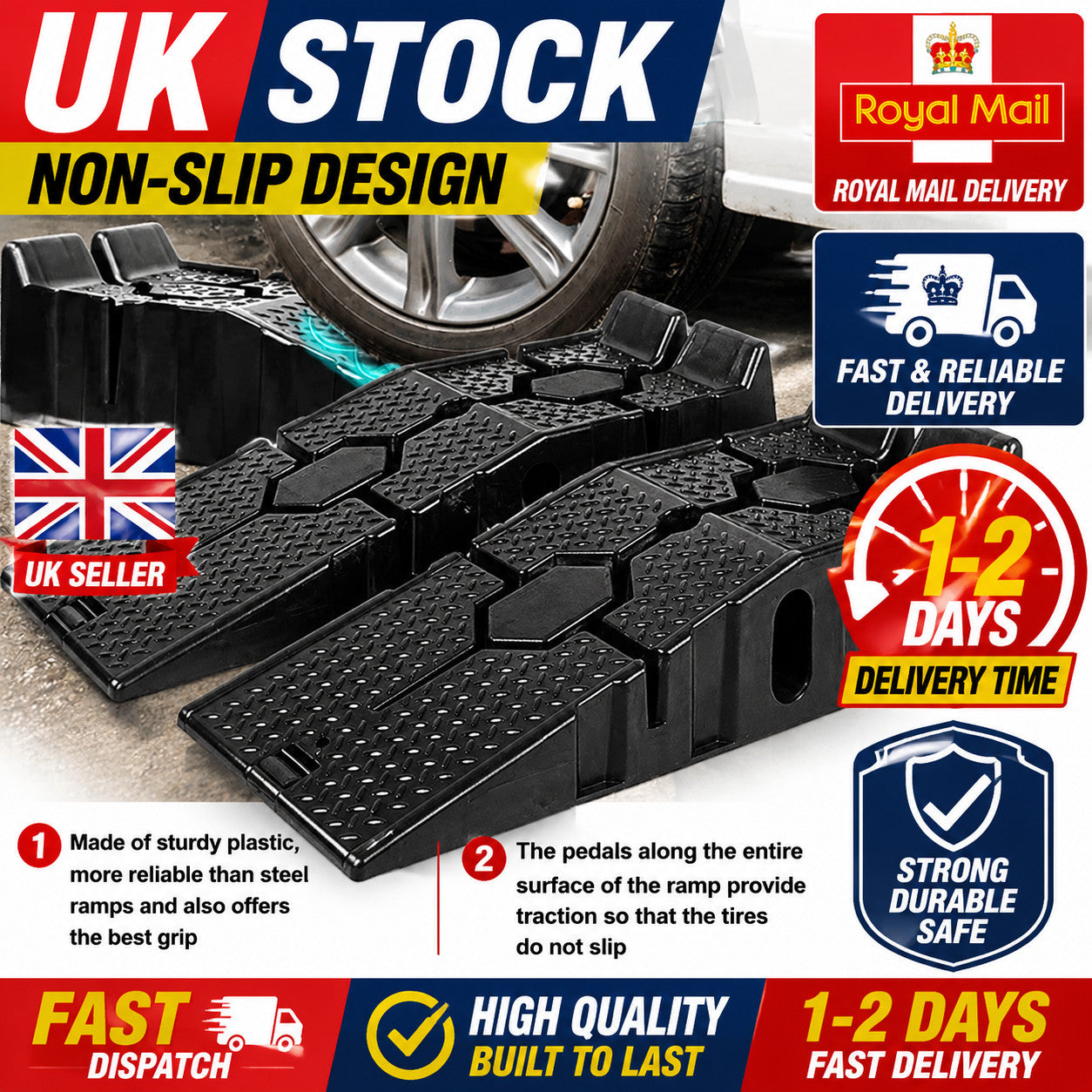 2pcs Heavy Duty Car Lift Lifting Ramps 33cm Extra Wide Universal UK 2026