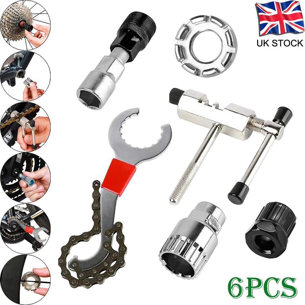 6PCS Bicycle Repair Kits Bike Cassette Crank Chain Whip Spanner Removal Tools