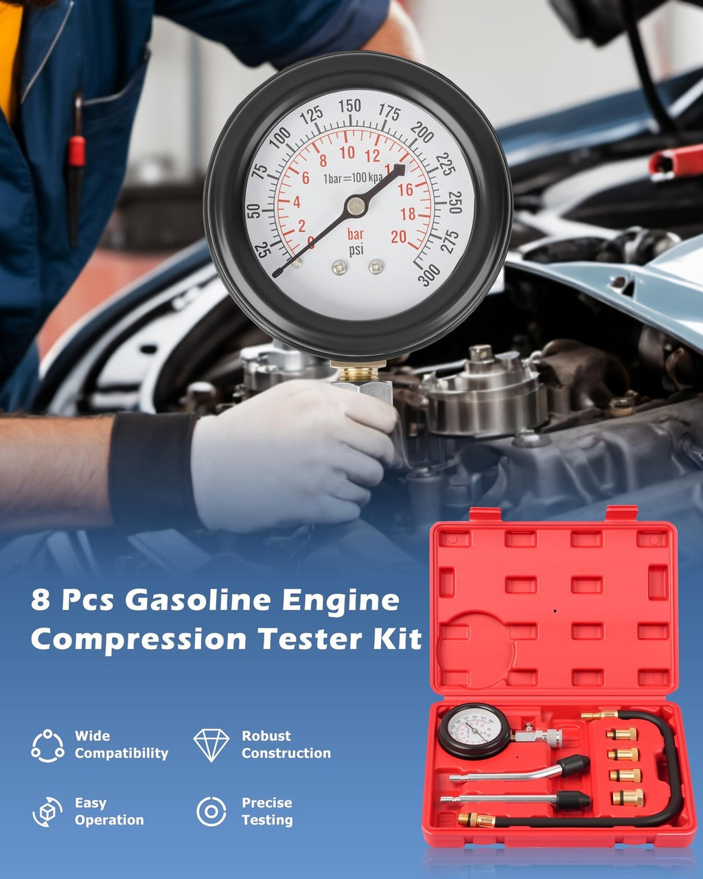 UK Car Diesel Petrol Engine Cylinder Pressure Tester Compression Gauge Test Kit