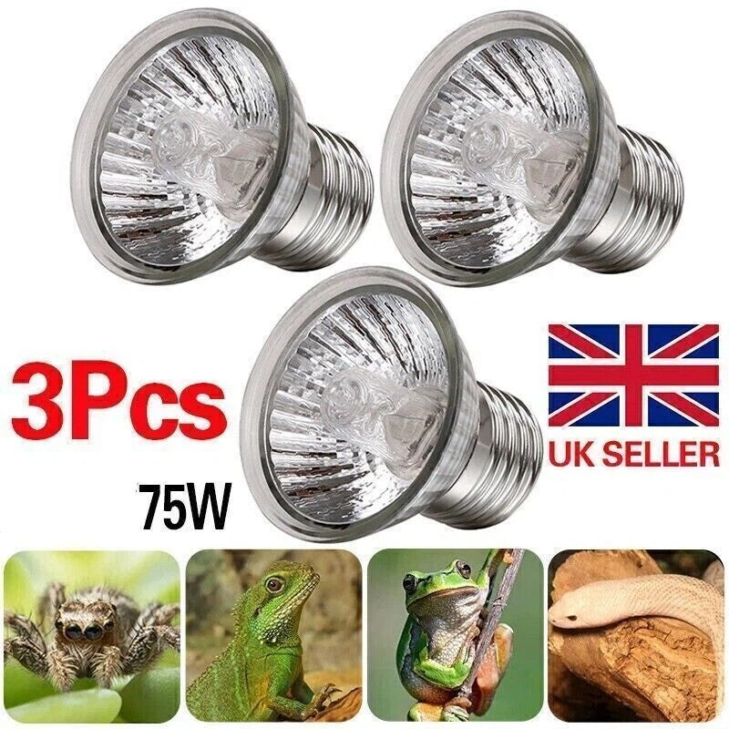3Pcs 75W Reptile Heat Lamp Bulb UVA UVB Tortoise Turtle Calcium Supplement Light