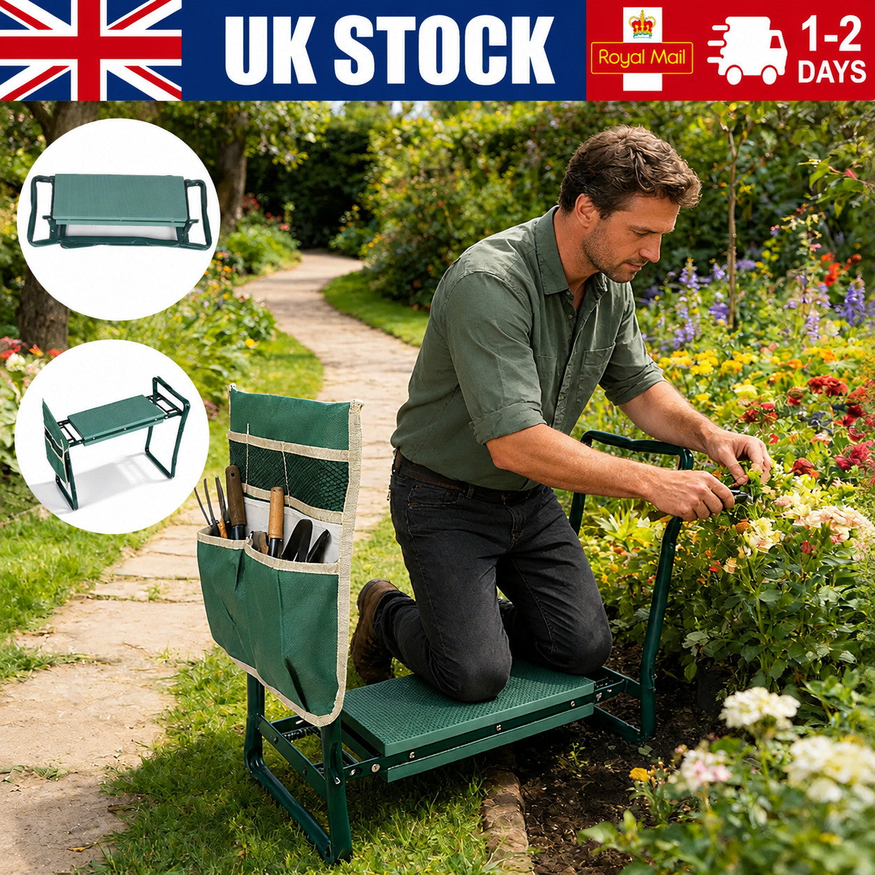 Portable Garden Kneeler Foam Kneeling Stool Tool Bag Padded Seat Seat Pad