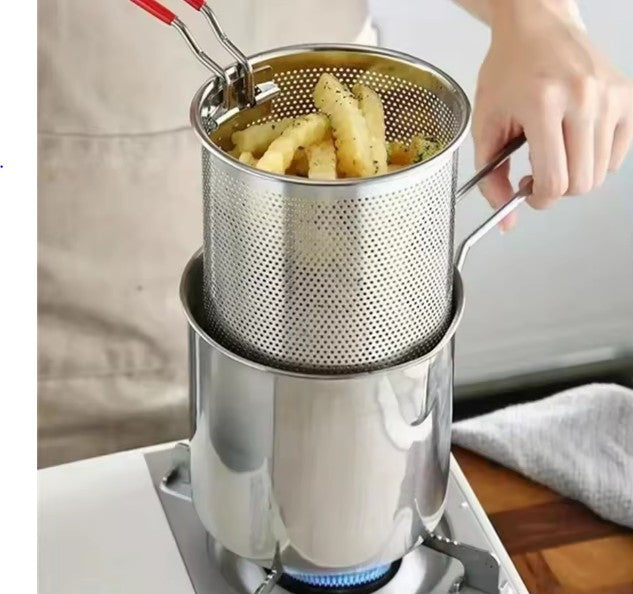 Stainless Steel Deep Fryer With Frying Strainer Basket Multifunctional Small Pot