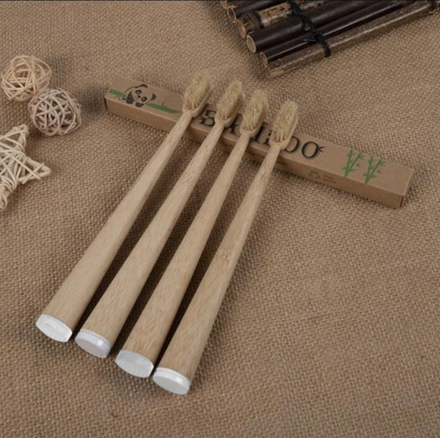 4Pcs Bamboo Toothbrush Boar Hair Bristle Compostable Biodegradable Toothbrush