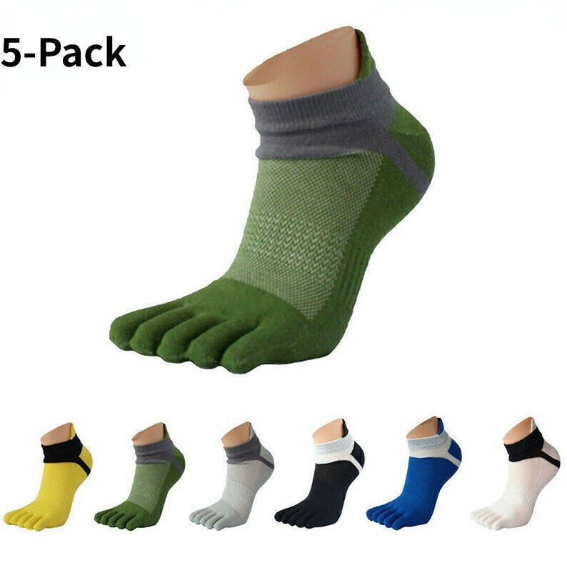 5 Pack Men Ankle Five Finger Toe Socks Combed Cotton Casual Sport Breathe Mesh