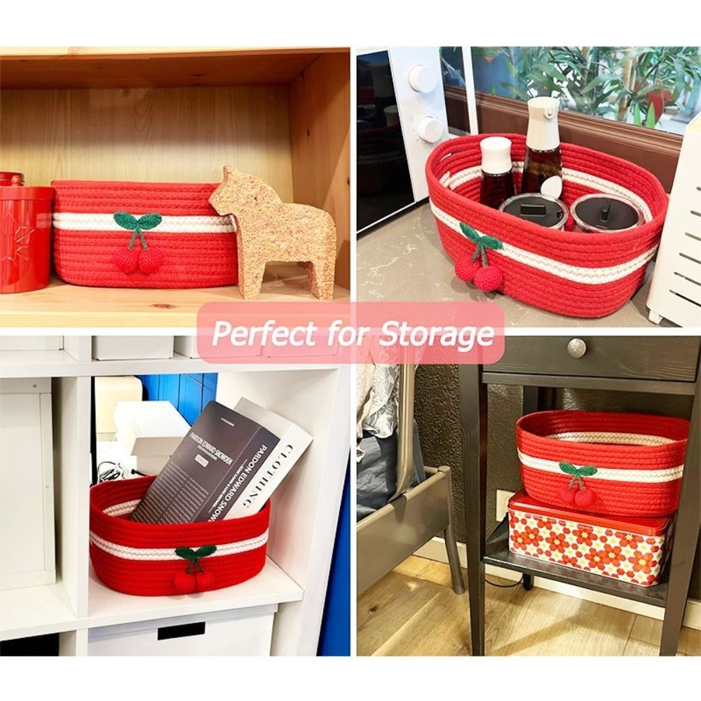 Woven Storage Basket Red Cherry Basket Snacks Gift Basket Desktop Organizer