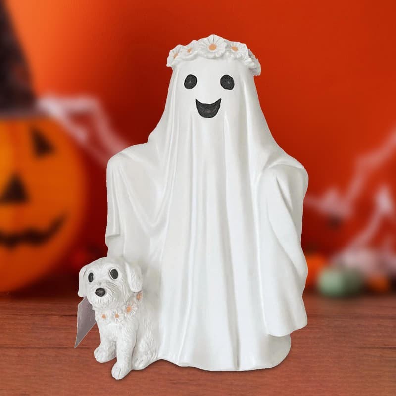 Ghost Walking Dog Statue Ornament Decorative Cute Ghost Figurine Halloween