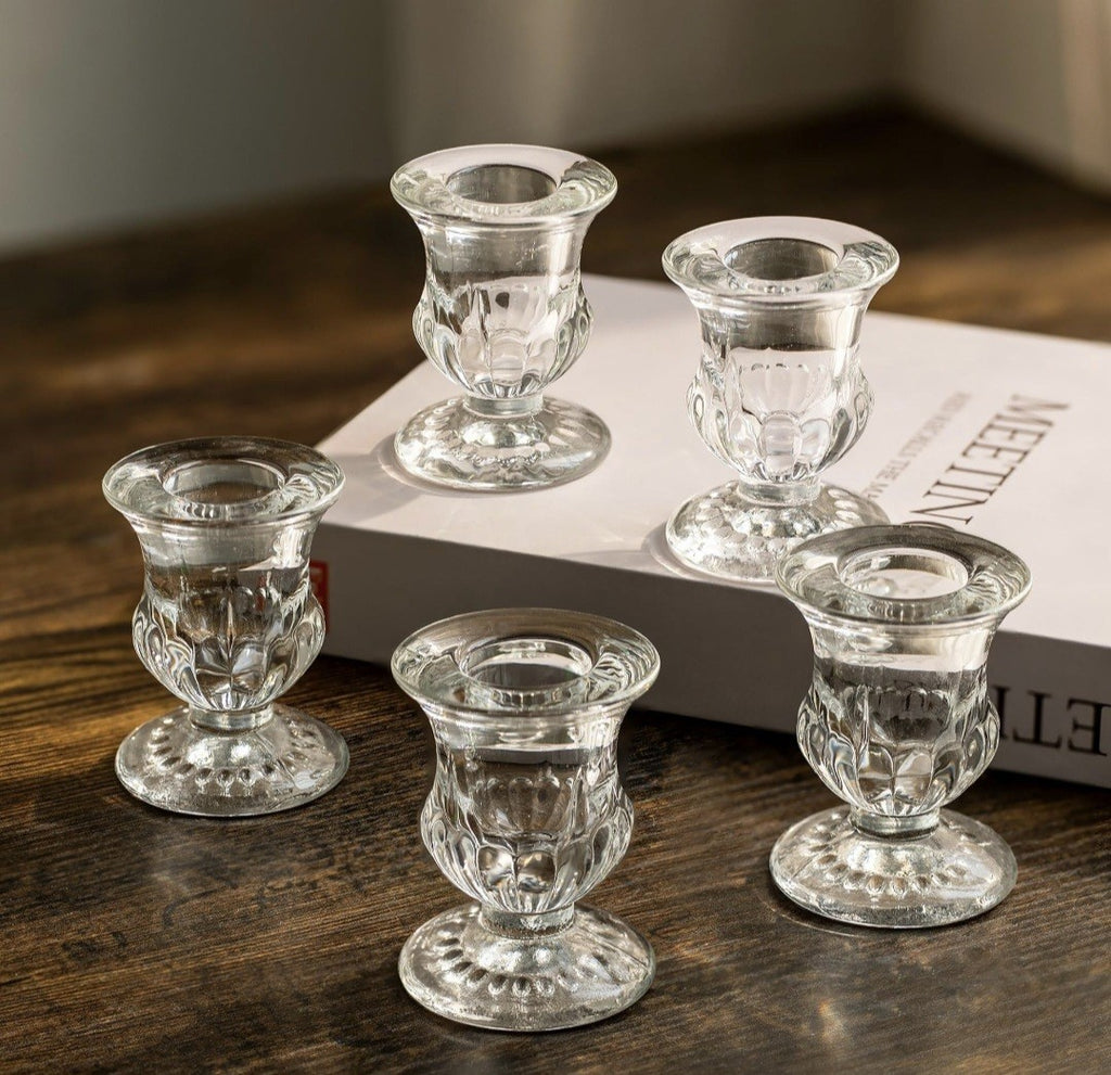 Glass Taper Candle Holders - 6 Pcs Clear Small Candlestick Holder Bulk,