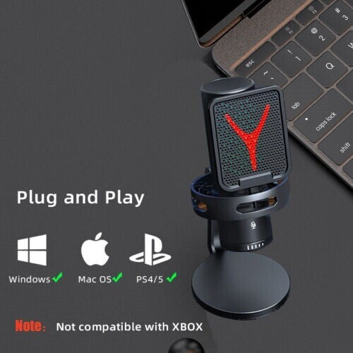 USB Microphone Noise Cancellation Condenser RGB Gaming Mic for PC Laptop Android