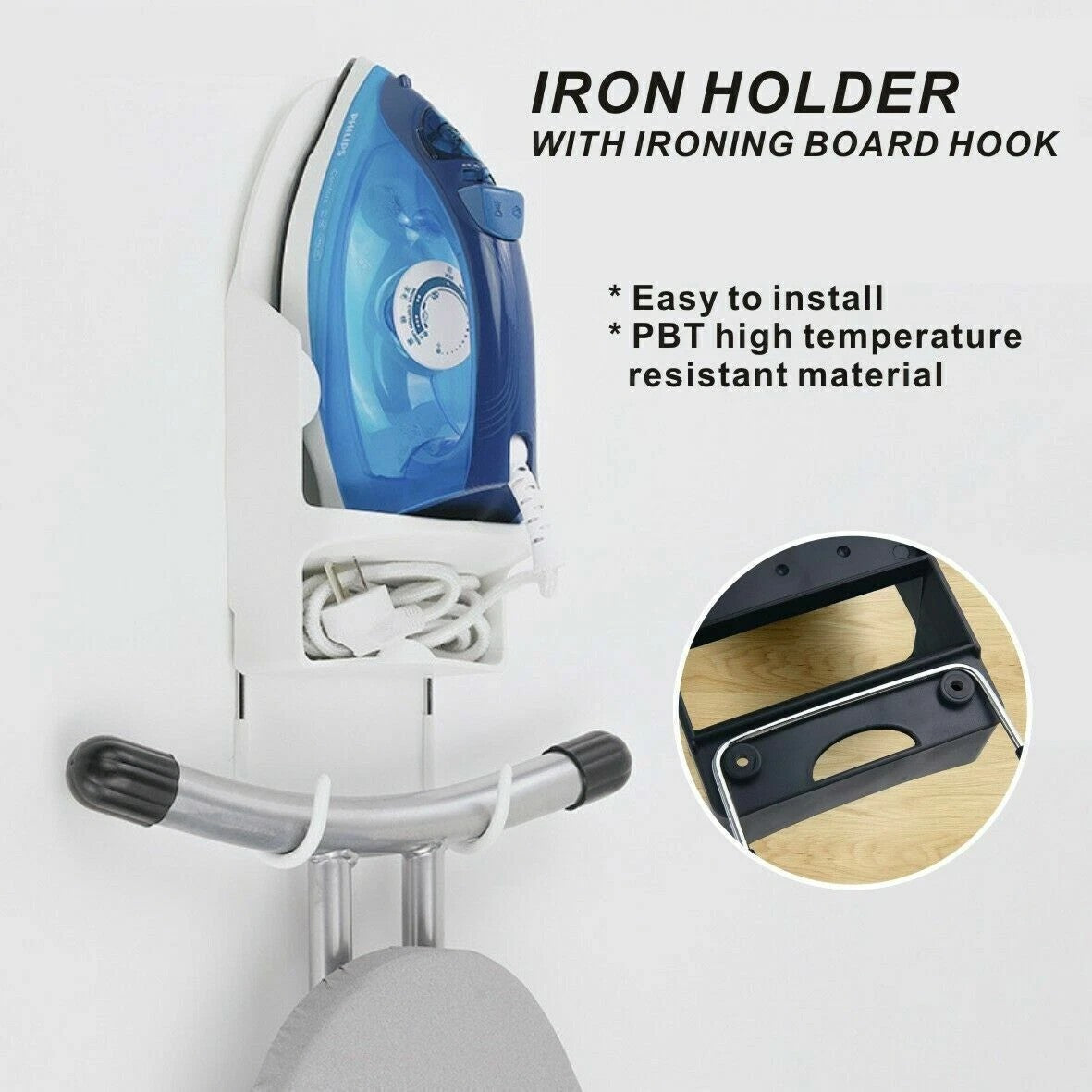 Wall & Door Mount Ironing Board Holder Cupboard Storage Hanger Rack Black/White