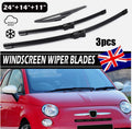 3PCS 24" 14" 11" Front Rear Windscreen Wiper Blades Set For Fiat 500 Ford KA UK